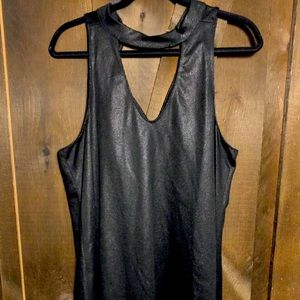 Faux Leather Fabric Loophole Neck Dress